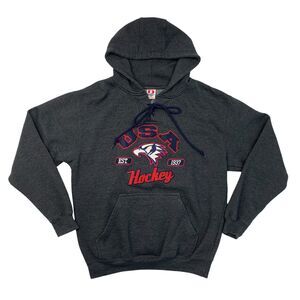 Vintage Team USA Hockey Hoodie Mens M Medium Grey Fleece Cotton Blend Sweatshirt